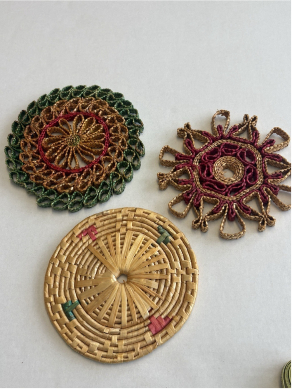 Lot of 3 VTG Wicker Straw Hot Pad Trivet Woven Rattan Raffia Wall Decor - Picture 5 of 10